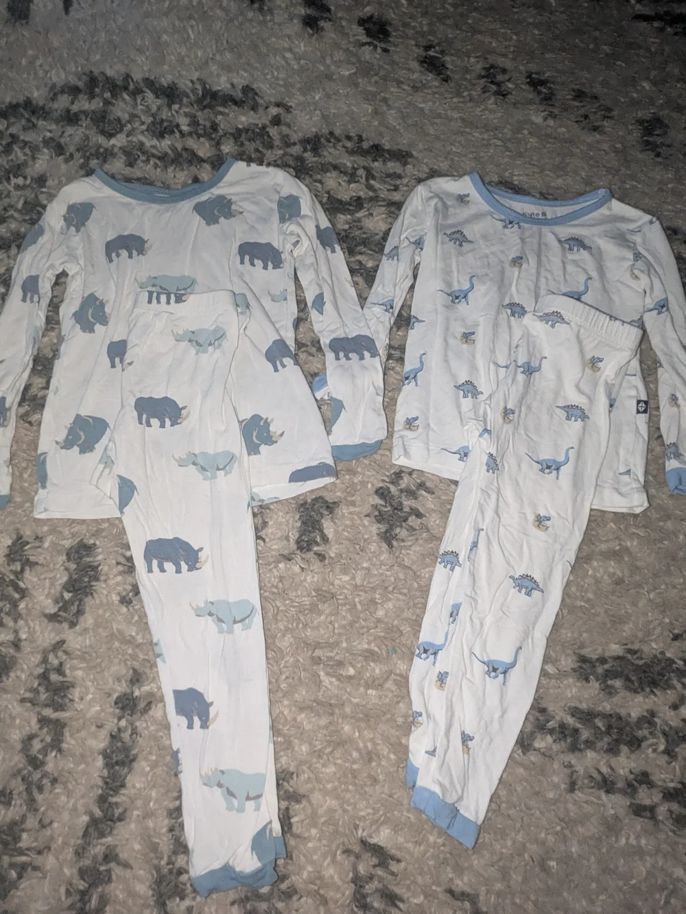 Kyte BABY White and Light Blue Dino & Rhino Pajama Set - 2-Pack